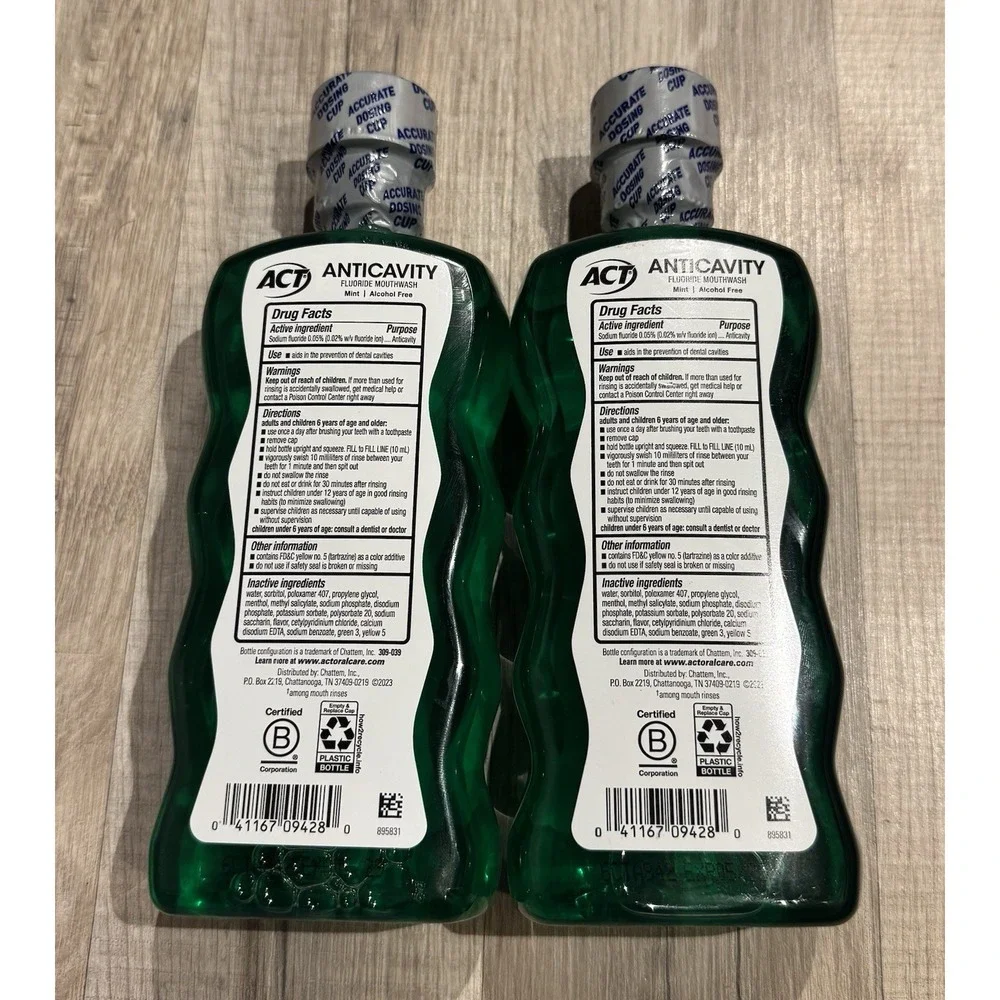 ACT Anticavity Fluoride Mouthwash Mint Alcohol Free 18 fl oz 2pk